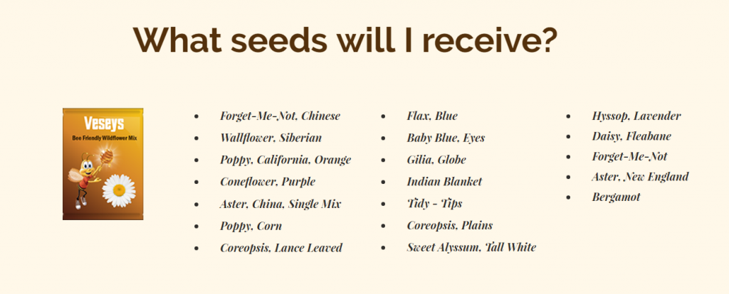 The listed species in the Veseys/Cheerios wildflower mix